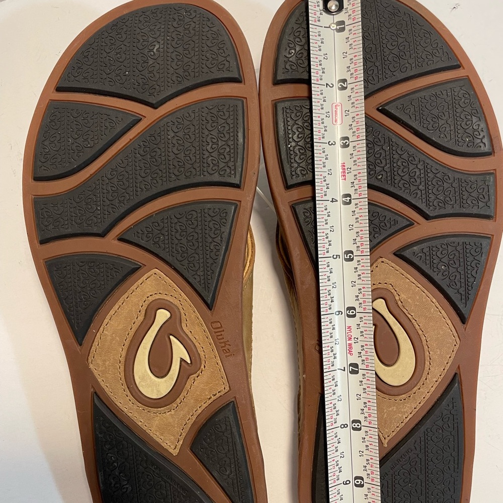 Sold OluKai Men’s Pikoi Leather Flip Flops Sandals Ray Brown Size 8 US $100 NEW - Picture 6 of 13
